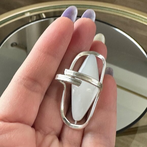 Silver 925 Adjustable Ring With Large Abalone Stone Unique Handcrafted Jewelry P - Picture 6 of 9